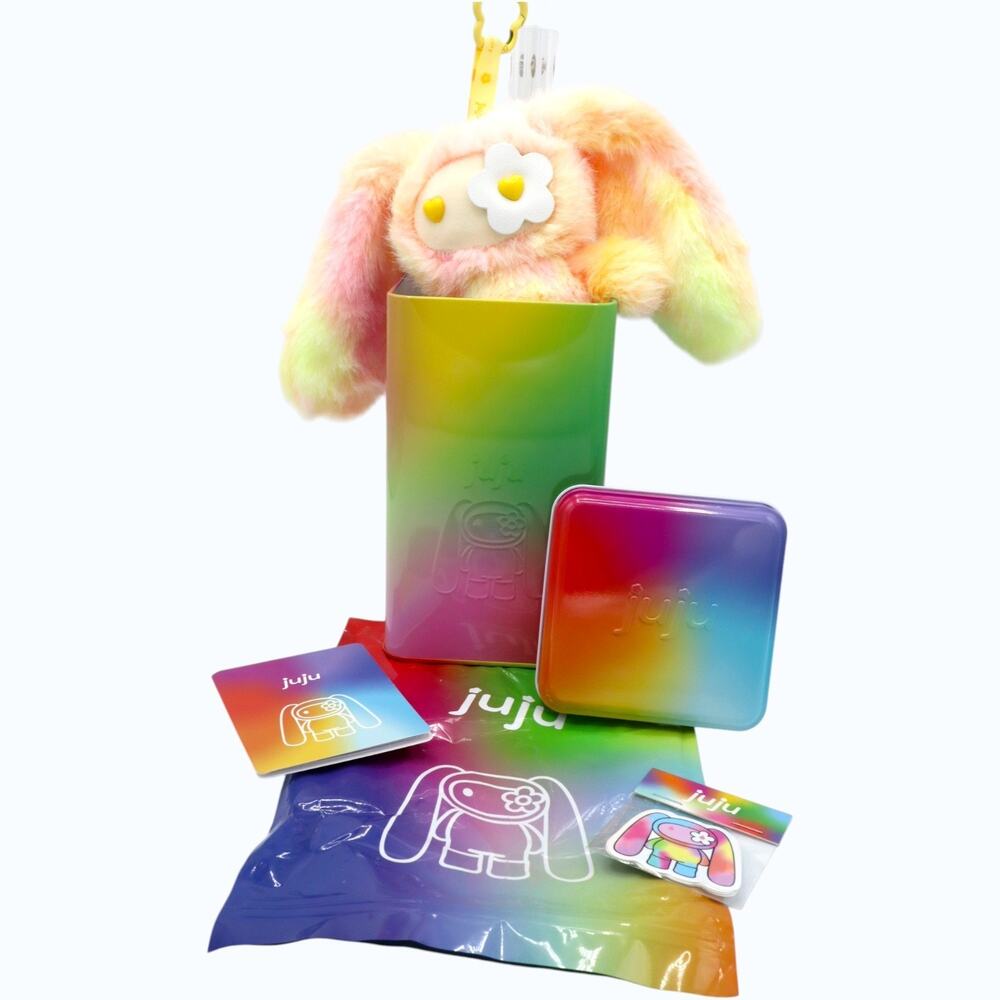 SOLD OUT CJ Hendry JUJU CLEO Plush Peach Pastel Bunny w/ Tin Complete Set Rare